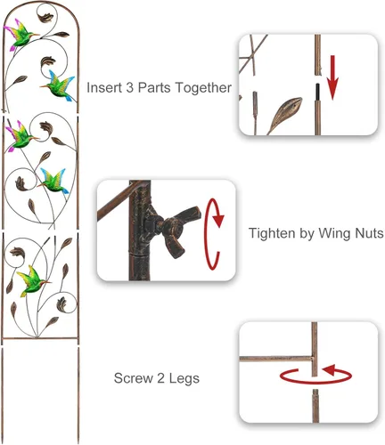Vista 4 de SUNNYPARK Juego de 2 enrejados de jardín de metal con forma de colibrí para plantas trepadoras, enrejado decorativo para verduras y flores