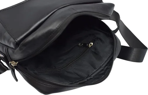 Vista 4 de Marshal Bolso cruzado para hombre de cuero genuino para iPad, tabletas, viajes, ciclismo, senderismo, oficina, negocios, Negro