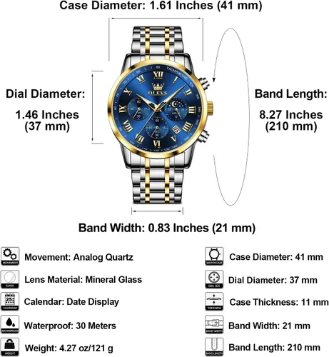 Vista 6 de OLEVS Reloj cronógrafo de acero inoxidable para hombre, con números romanos, fecha, analógico, de cuarzo, para hombre, multifuncional, a la moda