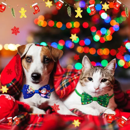 Vista 4 de Juego de 32 lazos de Navidad para perros para perros, incluye 16 corbatas para perros y 16 corbatas para perros con collar ajustable, accesorios
