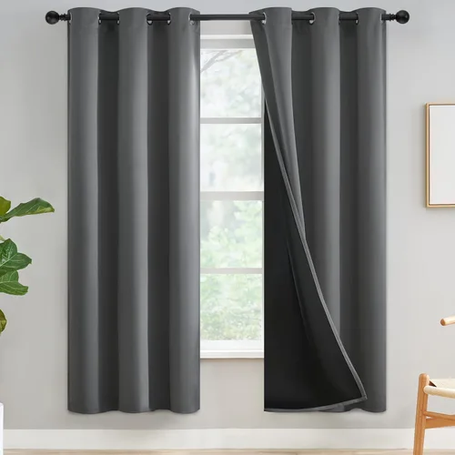 Vista 100 de Yakamok Cortinas negras, cortinas de ventana con aislamiento térmico y eficiencia energética para dormitorio, cortinas opacas completas y cortinas