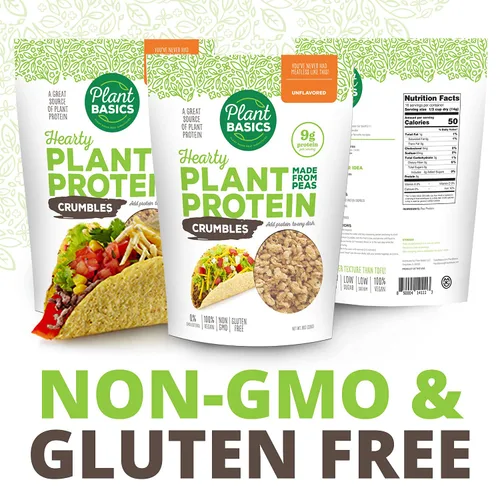 Vista 4 de Plant Basics - Proteína vegetal abundante - Crumble sin sabor, 1 libra - Condimento a base de plantas, como el jamón, 2 onzas - Sin OMG, sin gluten