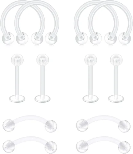 Vista 3 de D.Bella 16G Anillos de Ceja Curvados de Piercing de Ojo de Serpiente de Acrílico Bioflex Transparente, Anillo de Lengua, Anillo de Vientre, Piedras