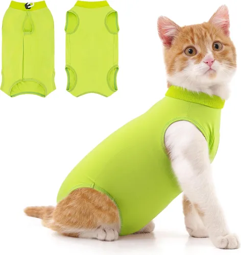 Vista 13 de Traje de recuperación para gatos para heridas abdominales o enfermedades de la piel, mameluco de gato para gatos después de la cirugía, traje