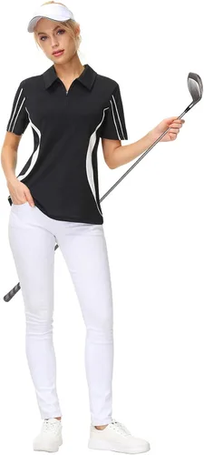 Vista 5 de JACK SMITH Women Golf Polo Shirts Zipper Moisture Wicking Tennis Shirts Short Sleeve Slim Fit Sport Active Tops S-XXL