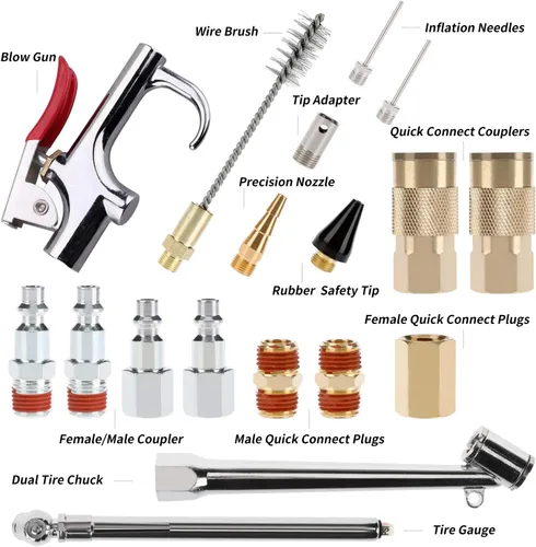 Vista 4 de Kit de accesorios para compresor de aire de 19 piezas con manguera híbrida de 3/8 pulgadas x 25 pies, accesorios de conexión rápida NPT de 1/4