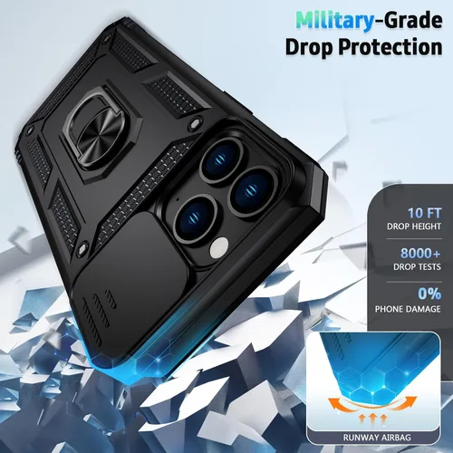 Vista 4 de Funda para iPhone 11 Pro con cubierta para lente de cámara, protector de pantalla HD, protección contra caídas de grado militar de 10 pies, soporte