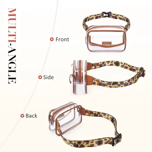 Vista 6 de ECOSUSI Riñonera transparente aprobada para estadios, bolsa transparente para conciertos, pequeña bolsa de plástico PVC transparente, bolsa