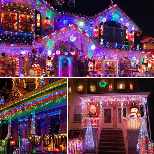 Vista 4 de Blingstar - Luces de carámbano, luces de Navidad multicolor, 32.8 pies, 300 bombillas LED, 60 tiras, tiras de luces enchufables con 8 modos