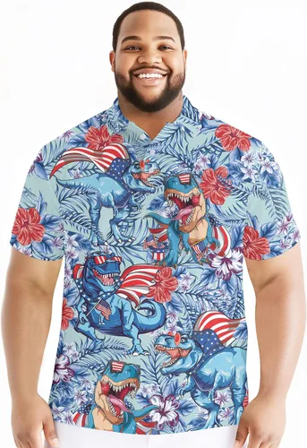 Vista 4 de PAGYMO Golf Shirts for Men Crazy Print Hawaiian Funny Mens Polo Shirt