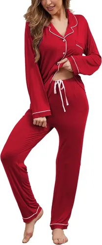 Vista 9 de Juego de pijama con botones para mujer, de manga larga, ropa de dormir suave, conjunto de ropa de descanso, tallas XS-XXL bean paste
