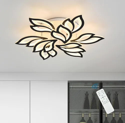 Vista 12 de Garwarm Lámpara de Techo Moderna, Candelabro LED Regulable de 23.6" Empotrado en el Techo, Control Remoto Lámpara de Hoja Acrílica Blanca para Sala