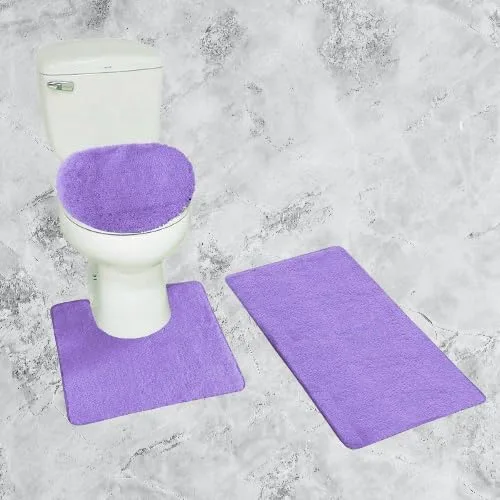 Vista 15 de Juego de 3 alfombras de baño de felpilla antideslizantes, tamaño mediano, alfombra para contraparte y tapa de inodoro #6 (azul aguamarina)