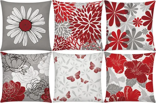 Vista 20 de COMMINY Juego de 6 fundas de almohada decorativas de 16 x 16 pulgadas / 16.0 x 16.0 in., diseño de margaritas y margaritas para sofá, moderna funda