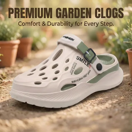 Vista 2 de Zuecos de jardín para hombre, transpirables, sin cordones, con suela gruesa antideslizante, resistentes al agua Beige-Verde