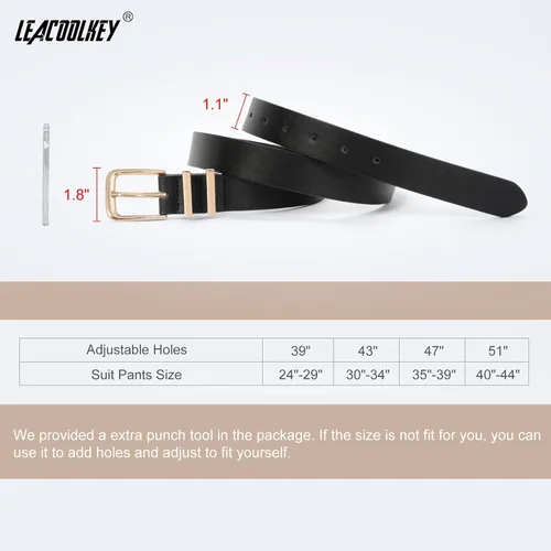 Vista 5 de LEACOOLKEY Cinturón de cuero para mujer con hebilla dorada Cinturón de cuero para mujer