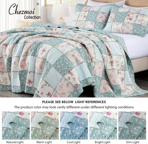 Vista 5 de Chezmoi Collection Abbi - Juego de edredón de 2 piezas con diseño shabby chic, edredón de algodón prelavado con estampado floral, sábanas con diseño