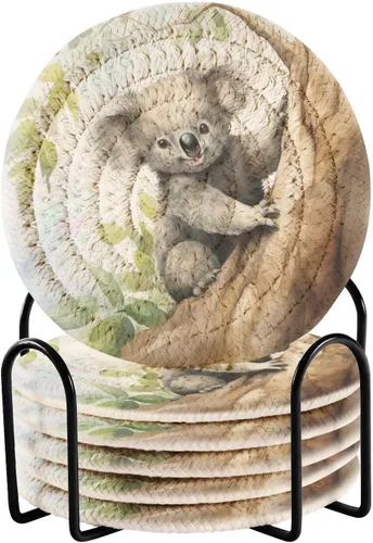 Vista 12 de 6 posavasos absorbentes de muñeco de nieve para protección de mesa, hechos a mano, redondos, tejidos con soporte y resistentes al calor, resistentes