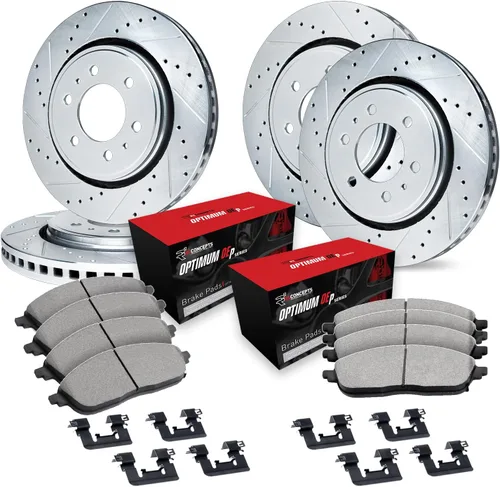 Vista 10 de R1 Concepts Kit de frenos delantero y trasero para Nissan Frontier 2005-2022, Nissan Xterra 2005-2015 Rotores de freno perforados y ranurados