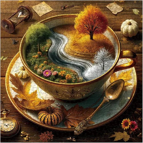 Vista 2 de Seasons of Cup - Rompecabezas para adultos de 1000 piezas de naturaleza, hermoso paisaje de plantas, flores, jardín, rompecabezas artísticos