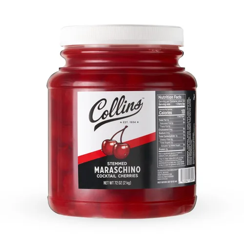 Vista 7 de Collins - Cerezas marrasquinas con Tallo de 72 onzas, guarnición de cóctel a granel para cócteles sin alcohol, postres y helados sundae, cerezas