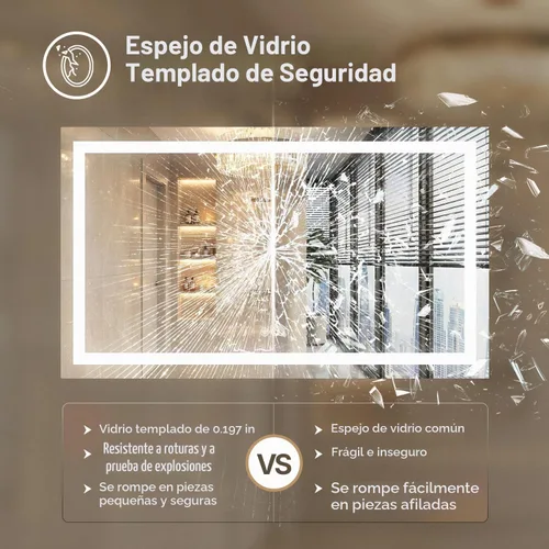 Vista 7 de Espejo de tocador LED de 24 x 36 para baño, espejo LED frontal y retroiluminado para baño con 3 luces de color, espejo de tocador de pared