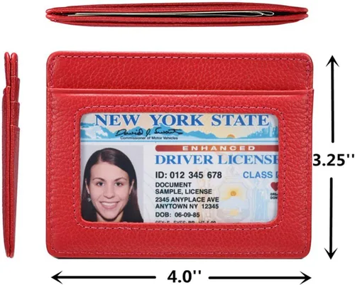 Vista 3 de Tarjetero para tarjetas de crédito, de cuero, delgada, minimalista, con bloqueo de RFID, talla única , rojo (Red With Id Window)