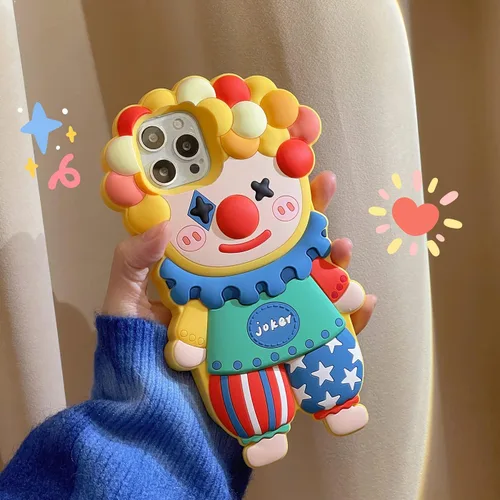 Vista 2 de Funda fea compatible con iPhone 11, 3D Kawaii payaso caricatura, divertido protector de silicona suave a prueba de golpes para mujeres y niñas