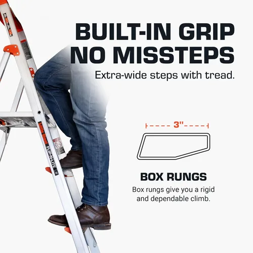 Vista 4 de 300 Libras deber calificación plataforma escalera Flip-N-Lite, 15273-001 Ultra Lightweight Ladder, Easy Release Handle, Wide Anti Slip Steps, Home