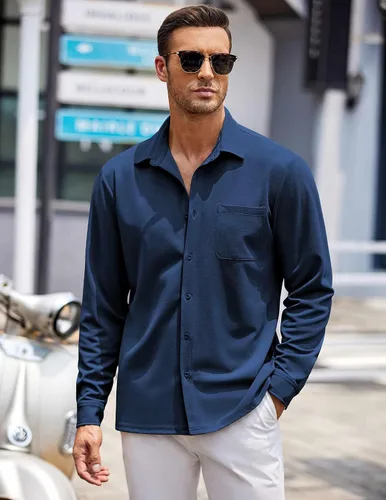 Vista 2 de COOFANDY Camisas casuales con botones para hombre de manga larga sin arrugas