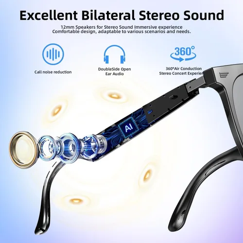 Vista 3 de Lentes inteligentes, gafas Bluetooth para hombres y mujeres, protección UV, traducción en tiempo real con más de 144 idiomas, gafas AI con chat GPT