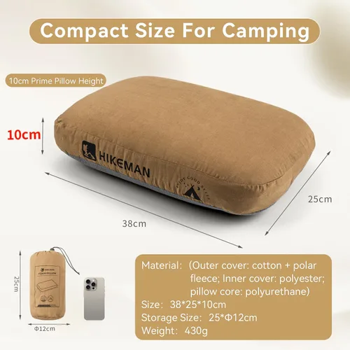 Vista 2 de HIKEMAN - Almohada de espuma viscoelástica para acampar - Almohada ultraligera de viaje, almohada para mochilero con funda extraíble, almohadas