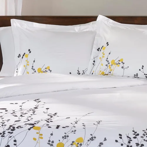 Vista 3 de Superior Reed - Juego de funda de edredón de algodón de 200 hilos, fundas de edredón suaves, esenciales para dormitorio, hojas florales bordadas