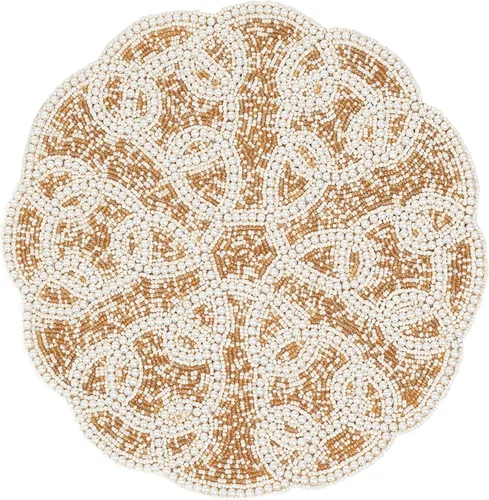 Vista 11 de 4 Piezas Manteles Individuales con Cuentas - Manteles de Mesa Redondos de Cuentas de Vidrio de 13 Pulgadas con Respaldo de Algodón - Elegantes