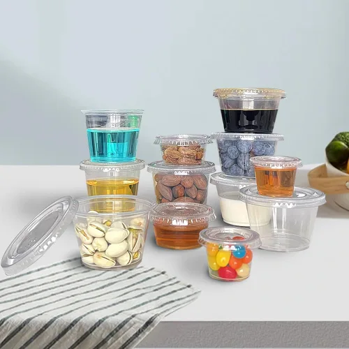 Vista 7 de 240 tazas pequeñas de plástico transparente para condimentos con tapas, recipientes de porciones de 1 oz, ideales para condimentos, aderezos