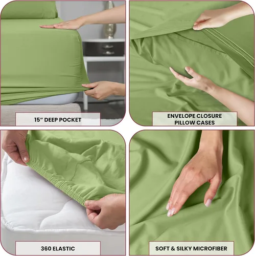 Vista 157 de LUX Décor - Juego de sábanas Twin de microfibra ultrasuave de 3 piezas con sábana encimera, sábana bajera de 16 pulgadas de profundidad y funda