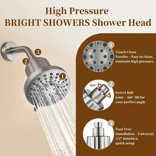 Vista 8 de BRIGHT SHOWERS Cabezal de ducha filtrado, cabezal de ducha fijo de alta presión para agua dura, filtro de doble medio que elimina el cloro