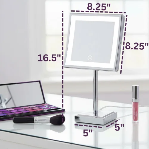 Vista 5 de JERDON Espejo de maquillaje de mesa iluminado con aumento 5X - Acabado cromado 8" bx 8" espejo de aumento enchufable con iluminación variable