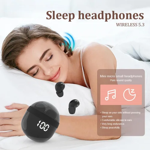 Vista 4 de SK18 Auriculares intrauditivos ultra pequeños inalámbricos invisibles más pequeños auriculares Bluetooth para dormir cómodos con micrófono y aptos