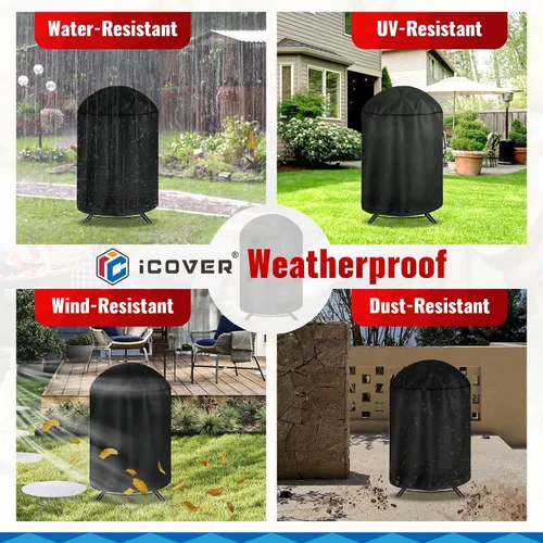 Vista 7 de iCOVER – Funda redonda para parrilla, cubierta de 29" de diámetro x 38" de alto para parrilla de carbón, cubierta impermeable para parrilla