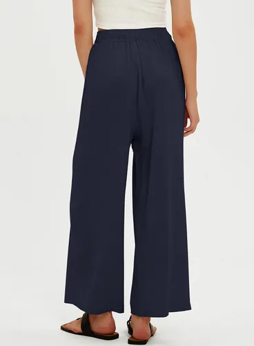 Vista 2 de Beaully Pantalones de lino para mujer, cintura alta, pierna ancha, pantalones palazzo, casuales, holgados, largos con bolsillos