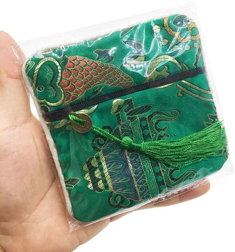 Vista 5 de 24pc chino brocado de seda monedero bordado joyería bolsa cremallera cartera bolsa
