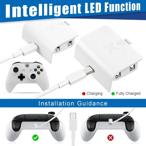Vista 4 de Rechargeable Battery Pack for Xbox OneSXElite Controller with Micro-USB Charging Port, 2 x 1400mAh Batteries for Xbox One Controller