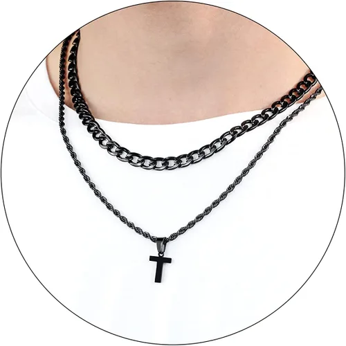 Vista 7 de SENRAN Collar con inicial en capas de la A a la Z para hombre, cadena de cuerda torcida de acero inoxidable de 18 a 20 pulgadas, dije de letra