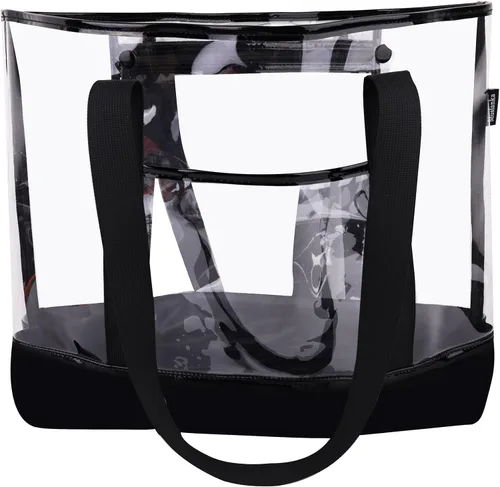 Vista 6 de Bolsa grande transparente, bolsa de mano aprobada por estadios para el trabajo, viajes, compras (con bolsillo desmontable con cremallera)