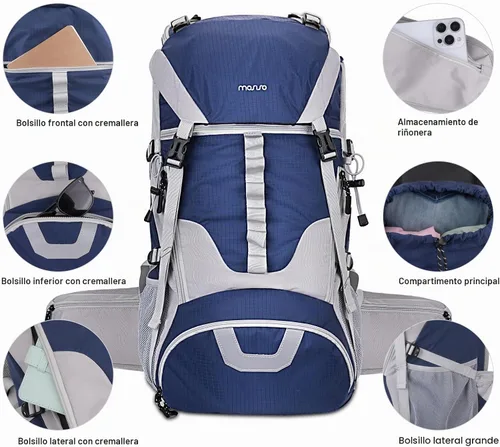 Vista 4 de MOSISO Mochila de senderismo 50L, mochila de camping impermeable