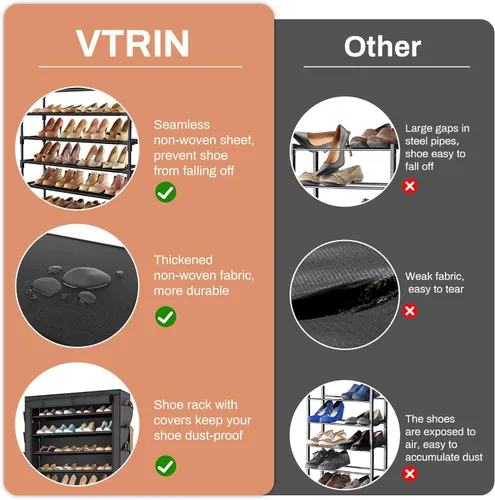 Vista 7 de VTRIN Zapatero con tapa, organizador de zapatos de 7 niveles para 35-40 pares de zapatos y botas, estante alto de gran capacidad con 8 bolsillos