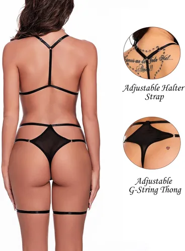 Vista 5 de Avidlove Conjunto de lencería para mujer con ligueros, brasier sexy y bragas con tirantes