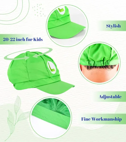 Vista 2 de PIIDUOO Mari Luigi - Disfraz de Halloween para niños, sombrero de Super Bros, guantes de bigote, accesorios de disfraces para niños y niñas, cosplay