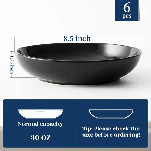 Vista 6 de Y YHY Tazones para pasta de 30 onzas, cuencos grandes para servir ensalada, cuencos de sopa poco profundos, cuencos de porcelana para pasta, juego